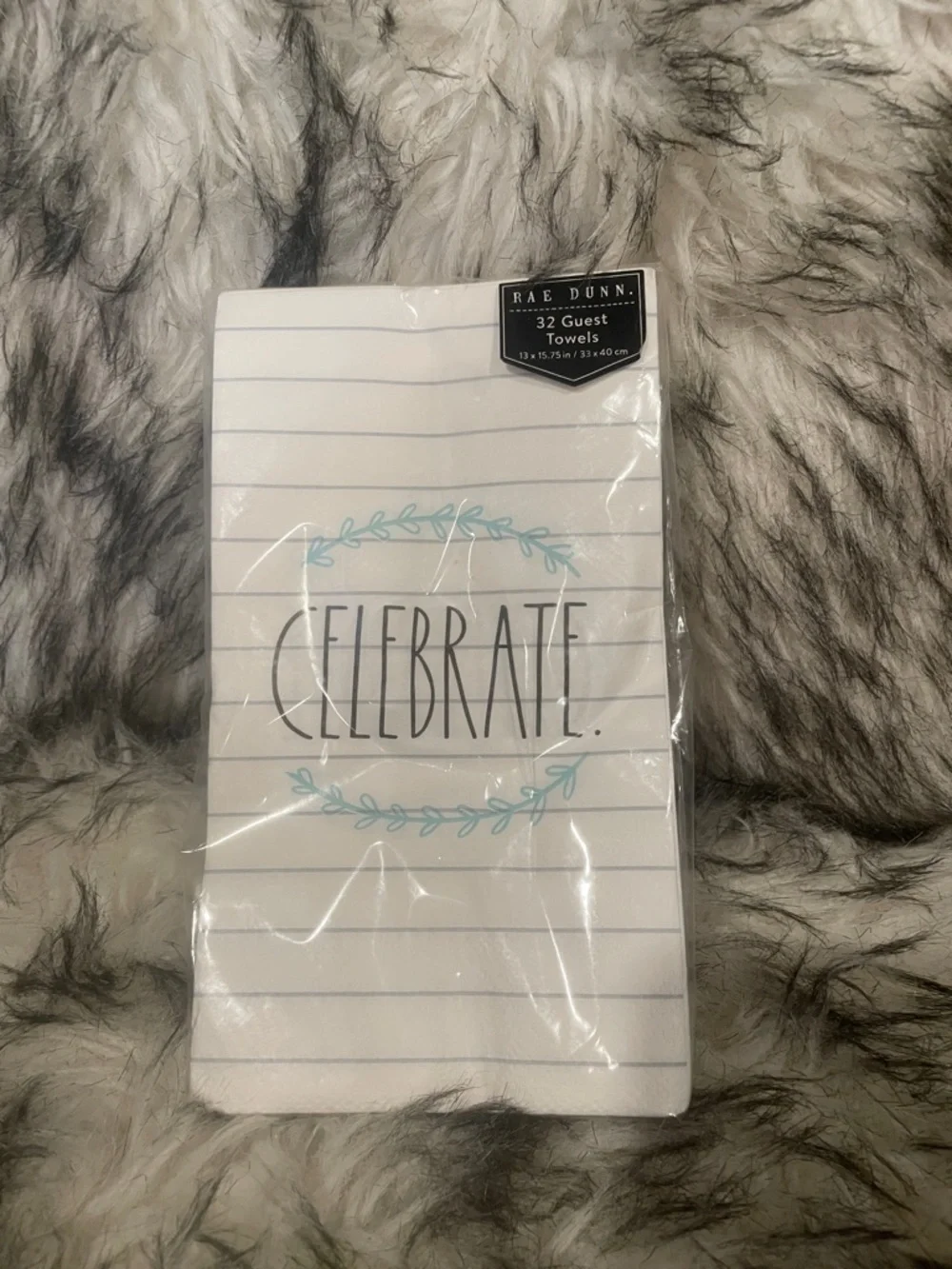 Rae Dunn White Guest Towels with Blue Wreath and Gray Lettering
